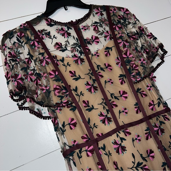 Lela Rose Embroidered Tulle Midi Flutter Sleeve Fit & Flare Dress Size 10 Medium - Picture 5 of 12